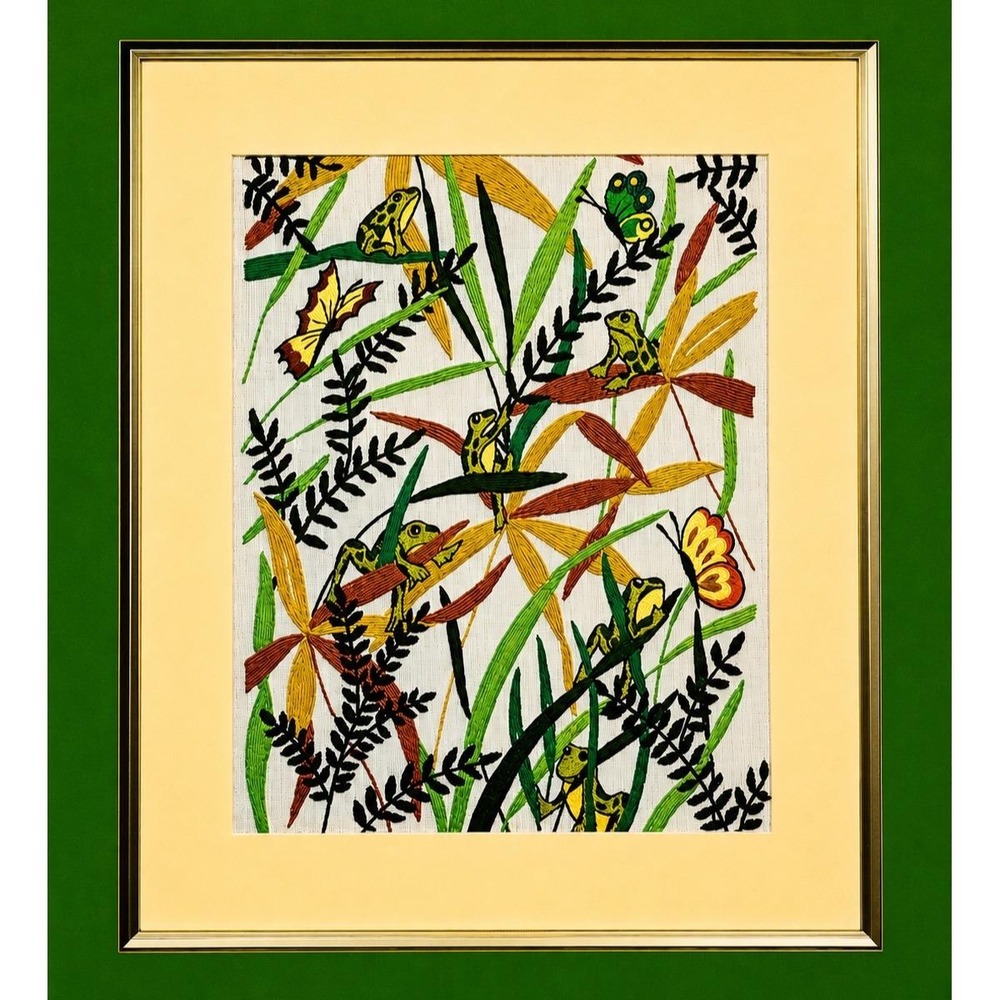 Vintage 1970's‎ Crewel Embroidery Kit Ferns Butterfly Butterflies Frogs Nature